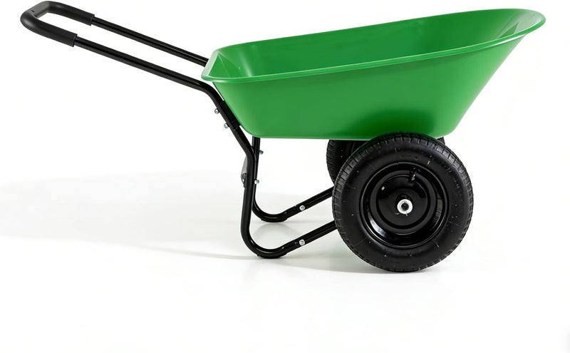 ERGOMASTER Dual-Wheel Wheelbarrow, Home Utility Garden Cart, Large Heavy Duty Yard Cart for Gardening (Bright Green) - Image 3